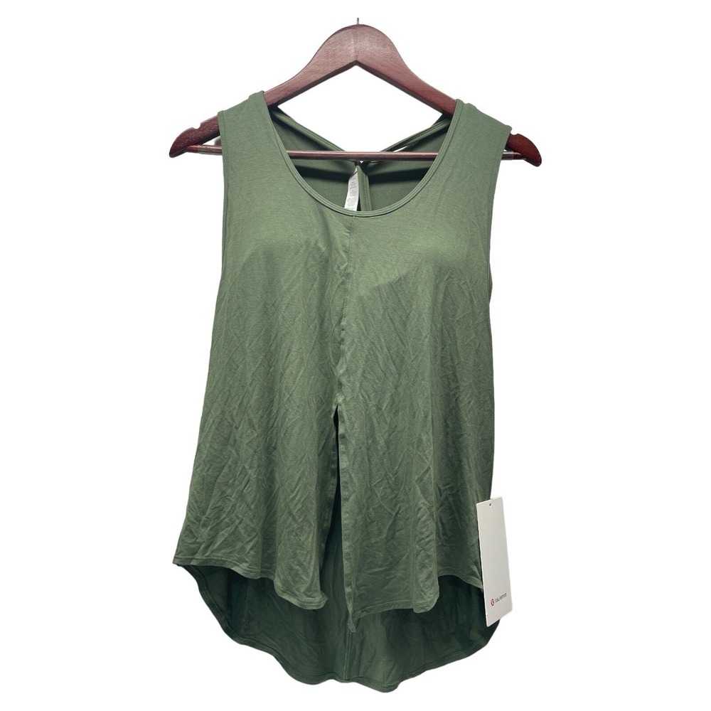 Lululemon Women's Size 8 Green Flow Y 2 In 1 Yoga Tank W/Sports Bra Built In